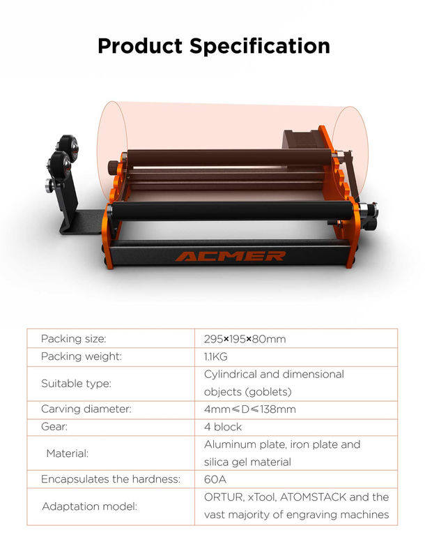 Acmer M2 Laser Engraver Rotary Roller Y Axis Rotary 360 Degree Roller Laser Graveur