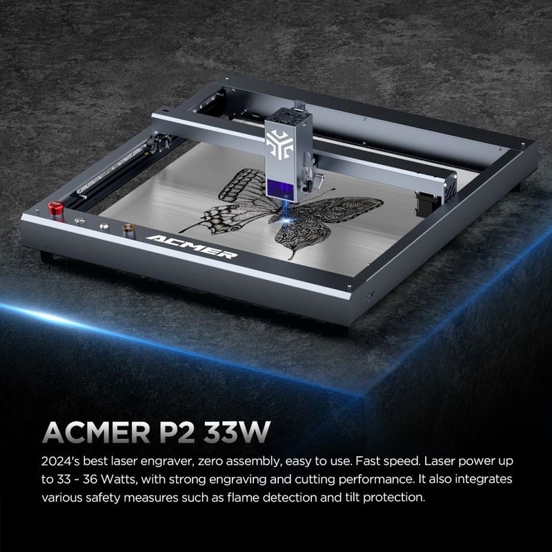 ACMER P2 33W Laser Engraver Cutting Machine, Wood Desktop Laser Engraver And Cutter High Speed 30000mm/min