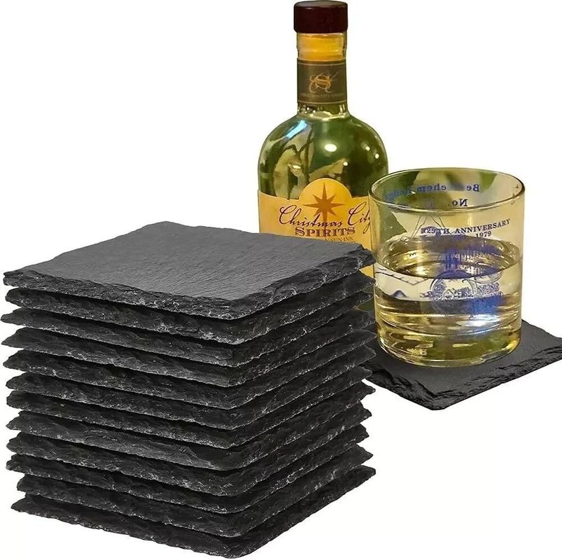 Slate Stone Drink Coasters Black Natural Edge Slate Stone Plate For Bar And Home
