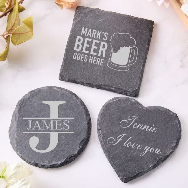 Slate Stone Drink Coasters Black Natural Edge Slate Stone Plate For Bar And Home