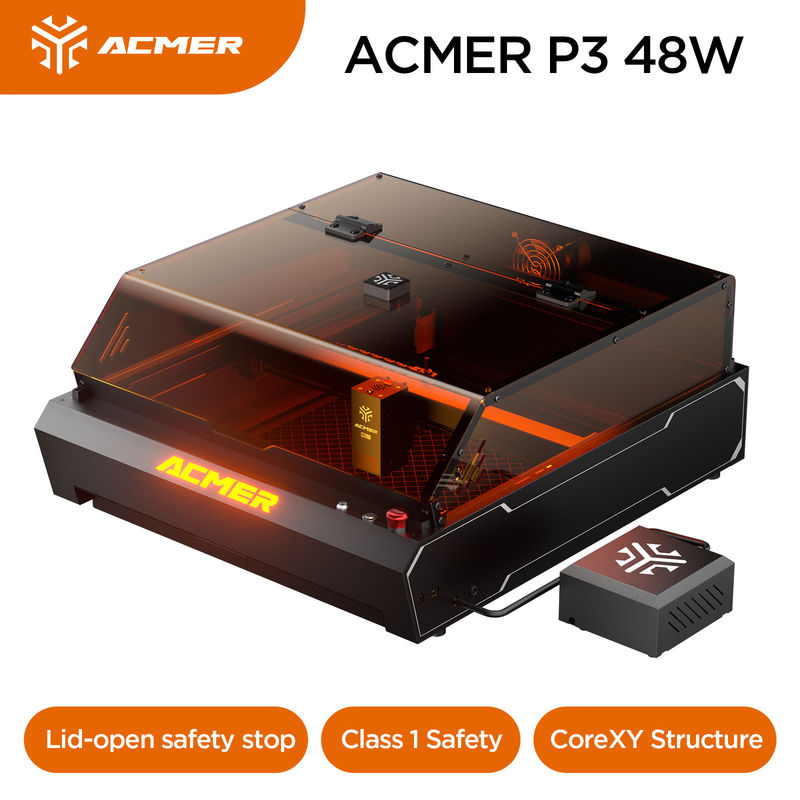 ACMER P3 48W Laser Engraver，0.01mm Precision Diode Laser Cutter For Wood Metal And Some Dark Opaque Acrylic
