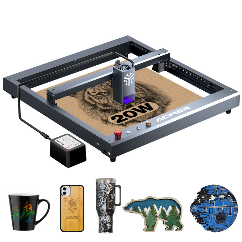 ACMER P2-20W Laser Engraver Machine For Tumblers , 130W Laser Cutting Machine With Emergency Stop Button Protection