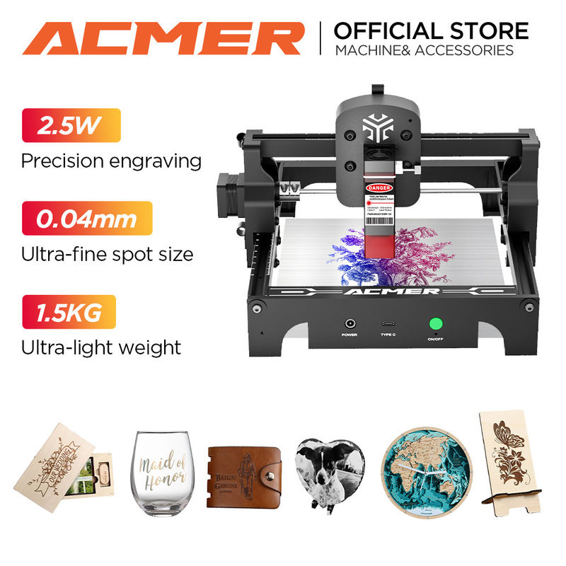 ACMER S1 Mini Portable Laser Engraver Machine 0.04*0.04mm Spot Size For Stainless Steel Wood