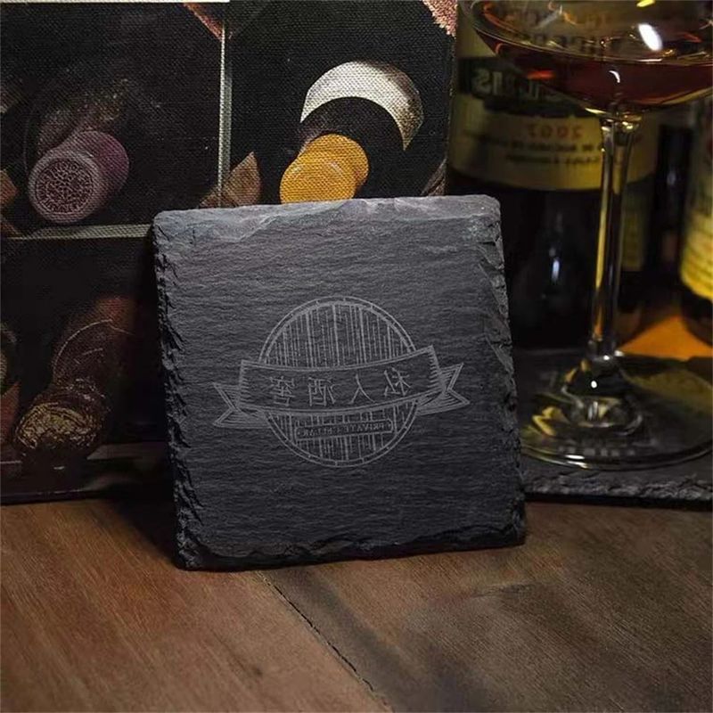 ACMER DIY Stone Coaster Slate Stone Drink Coasters Black Natural Edge For Bar And Home